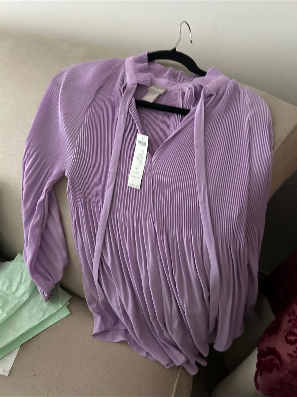 Chico's Lavender Pleated V-Neck Tunic with Ties
